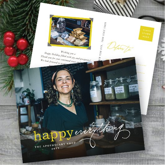 Happy Everythingシンプルタイポグラフィフォトビジネス シーズンポストカード