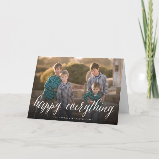 Happy Everythingシンプルホワイトスクリプトフォトモダン シーズンカード (正面)