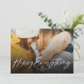 Happy Everything スタイリッシュ White Script Photo モダン シーズンカード (スタンド正面)