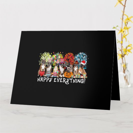 Happy Everything Boxer Dog Seasons All Year Tree L カード (黄色い花)