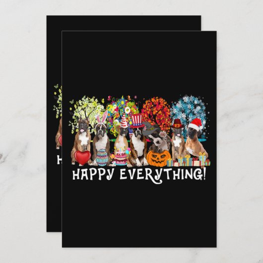 Happy Everything Boxer Dog Seasons All Year Tree L 招待状 (正面/裏面)