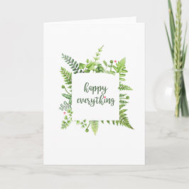 Happy Everything Holiday Card with Green Leaves カード