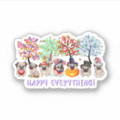 Happy Everything pug dog Seasons All Year Tree lov シール (正面)