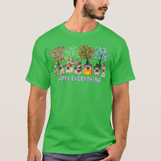 Happy Everything pug dog Seasons All Year Tree lov Tシャツ