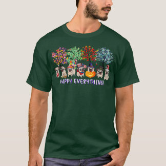 Happy Everything pug dog Seasons All Year Tree lov Tシャツ