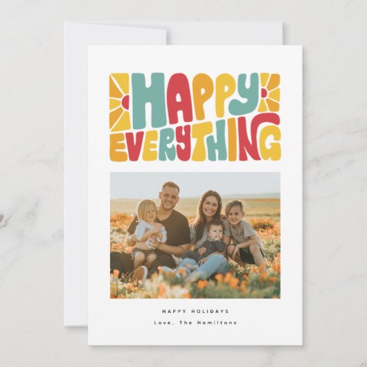 Happy Everything Retro Bubble Letters Photo Card シーズンカード (正面)