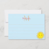 Happy Face Sunshine Lined Monogram Personalized ノートカード (正面)