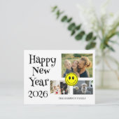 Happy Face Three Photos New Year  ポストカード (スタンド正面)