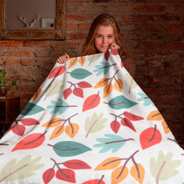 Happy Fall Autumn colorful leaves pattern フリースブランケット
