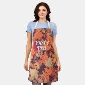 Happy Fall Autumn Leaves Cozy All-Over Print Apron エプロン (着用した状態)