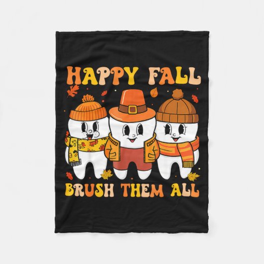 Happy Fall Bruhem All Teeth Thanksgiving Dental De フリースブランケット (正面)