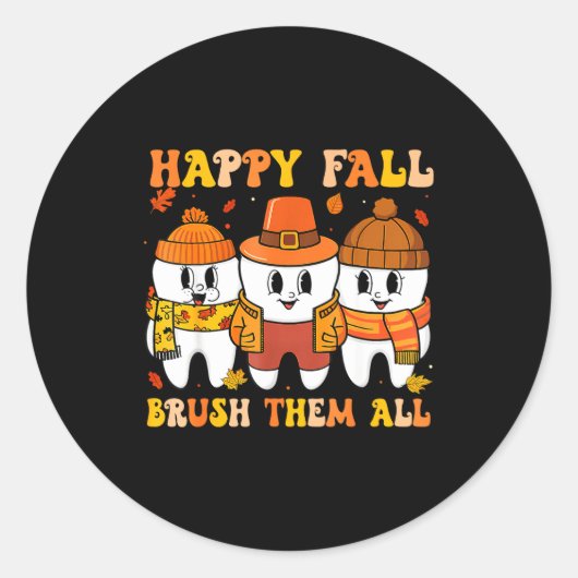 Happy Fall Bruhem All Teeth Thanksgiving Dental De ラウンドシール (正面)