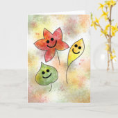    Happy Fall Card Cute Smiling Autumn Leaves カード (黄色い花)