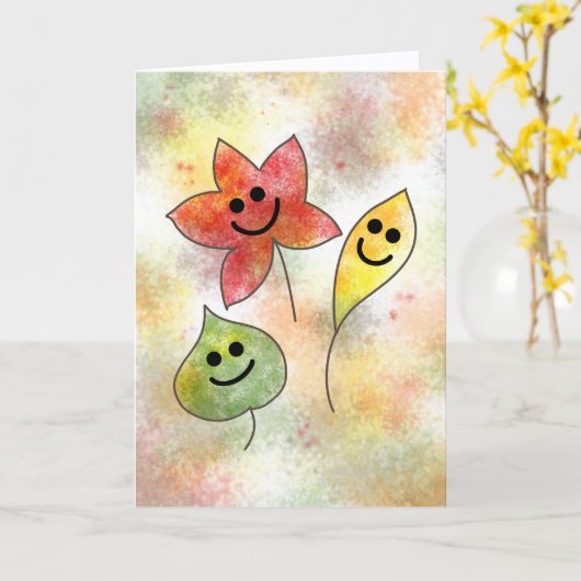 Happy Fall Card with Smiling Autumn Leaves         カード (黄色い花)