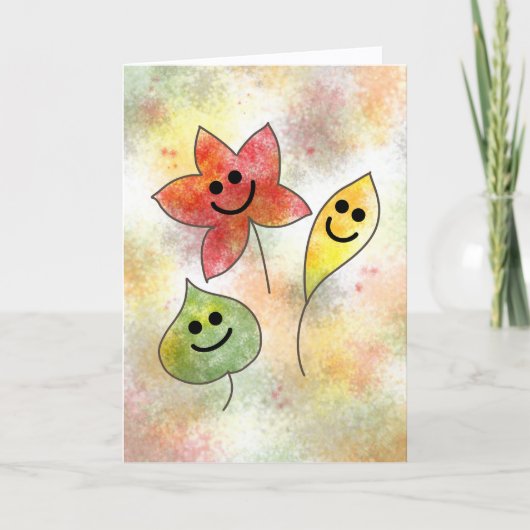 Happy Fall Card with Smiling Autumn Leaves         カード (正面)