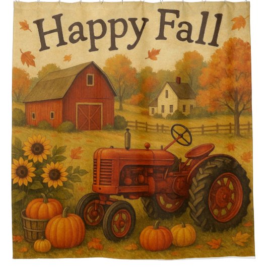 Happy fall classic tractor and farm シャワーカーテン (正面)
