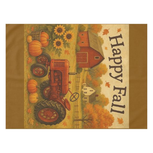 Happy fall classic tractor and farm テーブルクロス (正面(横))