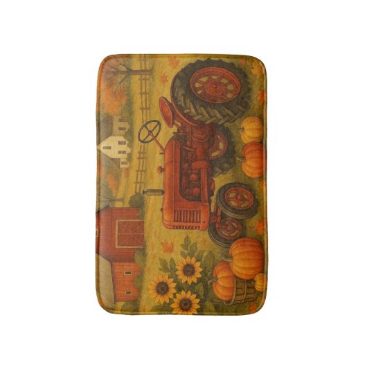 Happy fall classic tractor and farm バスマット (正面縦)