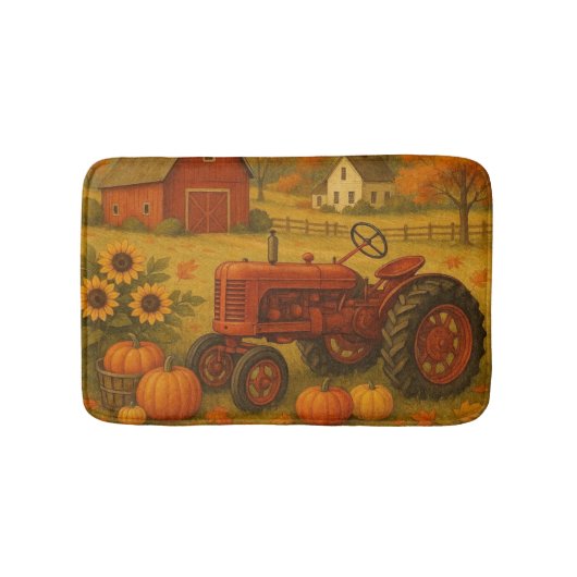 Happy fall classic tractor and farm バスマット (正面)