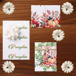 Happy Fall Little Pumpkin Greenery Wreath Party  ラッピングペーパーシート
