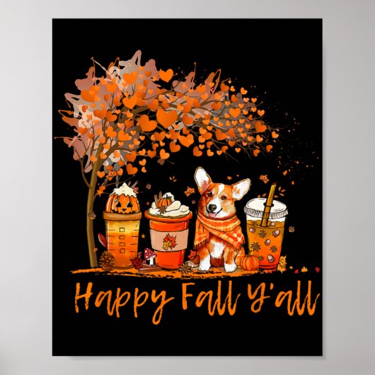 Happy Fall Y'all Autumn Corgi Halloween Pumpkin Sp ポスター (正面)
