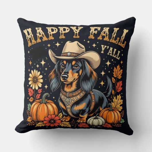 Happy Fall Y'All Dachshund クッション (正面)