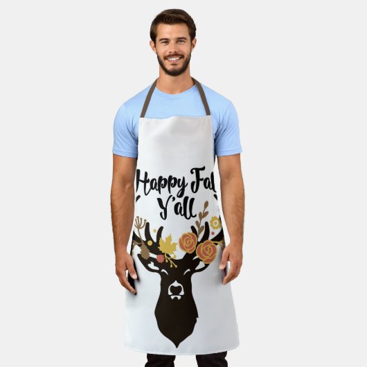 HAPPY FALL Y'ALL deer head エプロン (着用した状態)