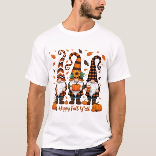 Happy Fall Y'all Gnomes , Gnomes Pumpkin Autumn Tシャツ (正面)