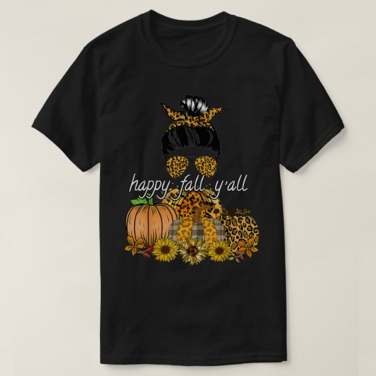 Happy Fall Y'all Leopard pumpkin Autumn mama Wome Tシャツ (デザイン正面)
