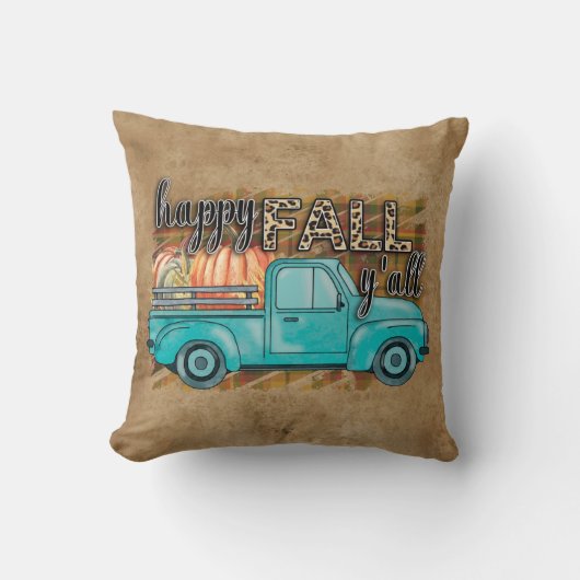 Happy Fall Y'all Pumpkin Farm Truck Throw Pillow クッション (正面)