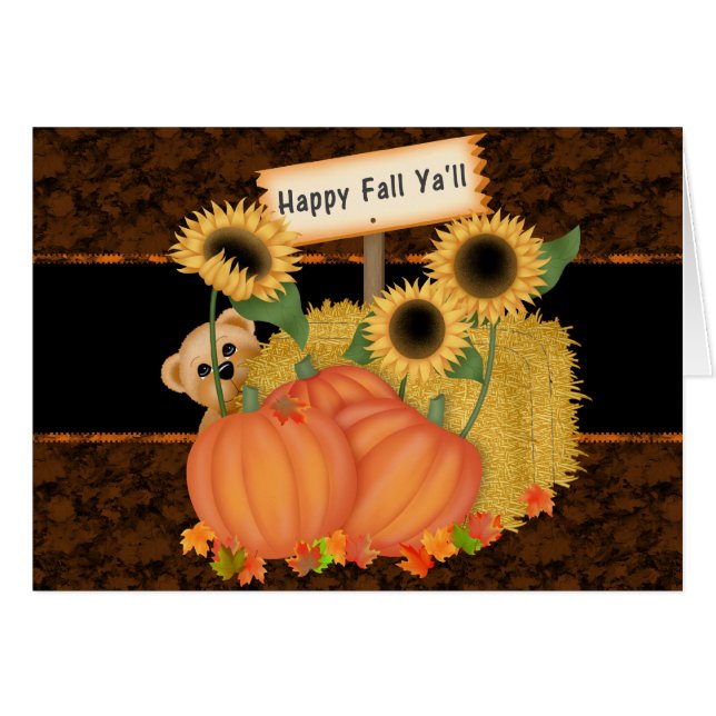 Happy Fall Ya'll Pumpkin Patch Greeting Card (正面横)