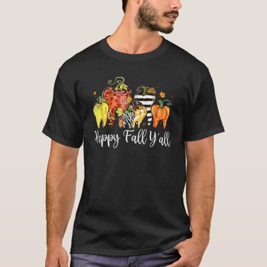 Happy Fall Y'all Pumpkin Tooth Lepard Zebra Hallow Tシャツ (正面)