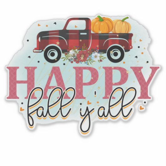 Happy Fall Yall Red Plaid Truck シール (正面)