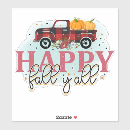 Happy Fall Yall Red Plaid Truck シール (シート)