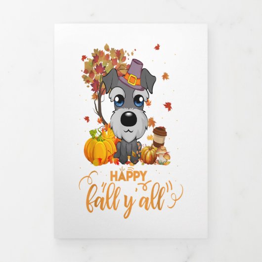 Happy Fall Yall Schnauzer Dog Thanksgiving 三つ折り案内状 (カバー)