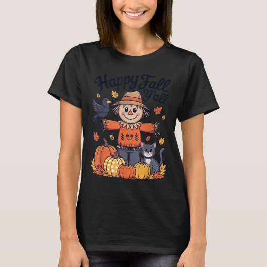 Happy Fall Y'all Thanksgiving Halloween Women Men  Tシャツ (正面)