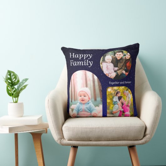 Happy Family Custom Collage Throw Pillow クッション (椅子)