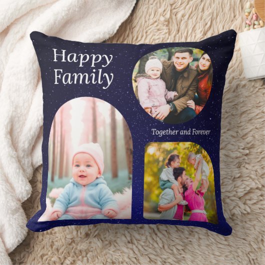 Happy Family Custom Collage Throw Pillow クッション (ブランケット)
