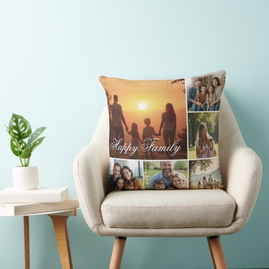 Happy Family Custom Collage Throw Pillow クッション (椅子)