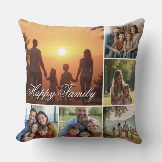 Happy Family Custom Collage Throw Pillow クッション (正面)
