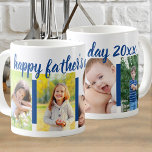 Happy Faters Day編集可能な年4フォトブルー コーヒーマグカップ<br><div class="desc">あなたの写真の年と4で父親の日のギフトマグをパーソナライズお気に入りのする。写真テンプレートは4つの写真をアップロードする準備ができて、青い帯に垂直ポートレート形式で表示される。「happy father's day 20xx」は、現在の年を追加したり、大事な行事を完全に変更したりできるように完全に編集可能である。大事な行事はスクリプトはっきりしたで青に一致する。パパや祖父や父親の日に感謝を示したい人のための素敵な記念品。お父さんの日の贈り物を見に行って下さい。</div>