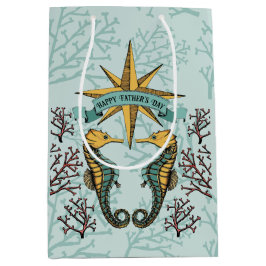 Happy Faters Day Kids Photo Seahorse & Coral ミディアムペーパーバッグ