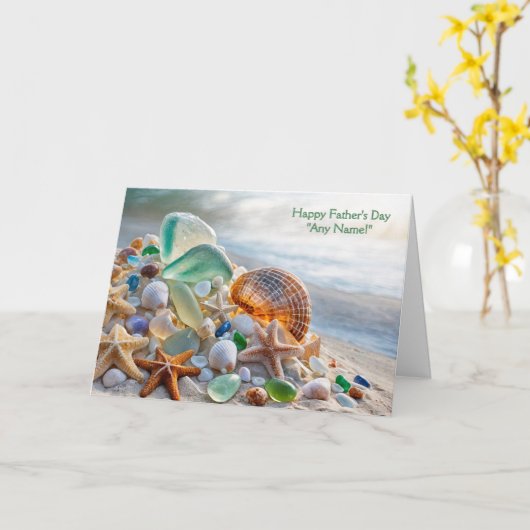 Happy Fathers Custom Name Personalized with Beach カード (黄色い花)