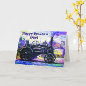 Happy Father's Dayカラーカードとスチームトラクター カード (黄色い花)