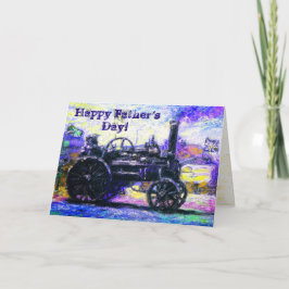 Happy Father's Dayカラーカードとスチームトラクター カード