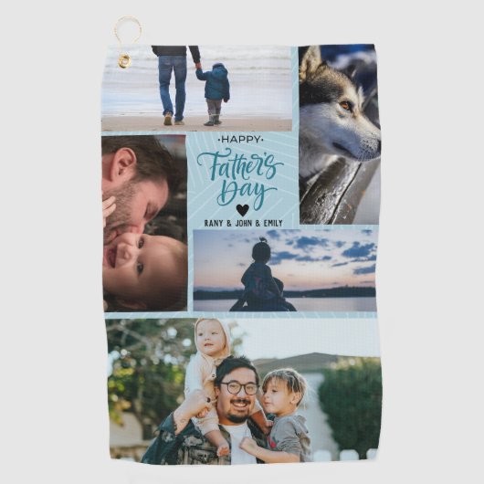 Happy Father's Dayフォトコラージュ名前をカスタムする ゴルフタオル (正面)