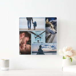 Happy Father's Dayフォトコラージュ名前をカスタムする スクエア壁時計