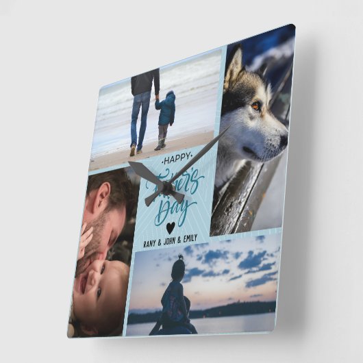 Happy Father's Dayフォトコラージュ名前をカスタムする スクエア壁時計 (傾斜)