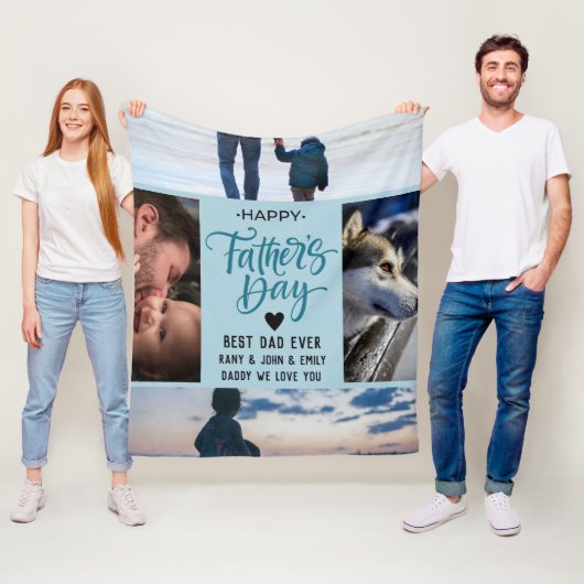 Happy Father's Dayフォトコラージュ名前をカスタムする フリースブランケット (インサイチュ)