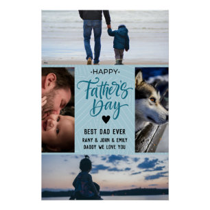 Happy Father's Dayフォトコラージュ名前をカスタムする ポスター